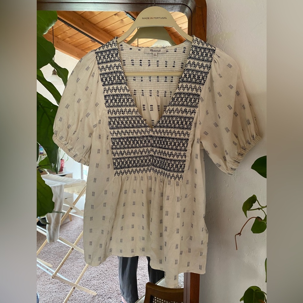 Madewell embroidered-yoke top in ikat swiss dot
x-small